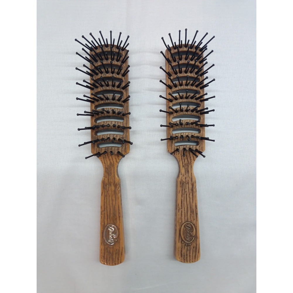 Lot Of 2 Goody Vented Hair Brush Wood Grain Made in USA Vintage 8in